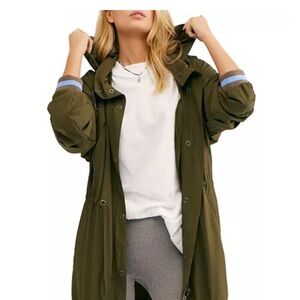 Free People Khaki Hooded Utility Jacket